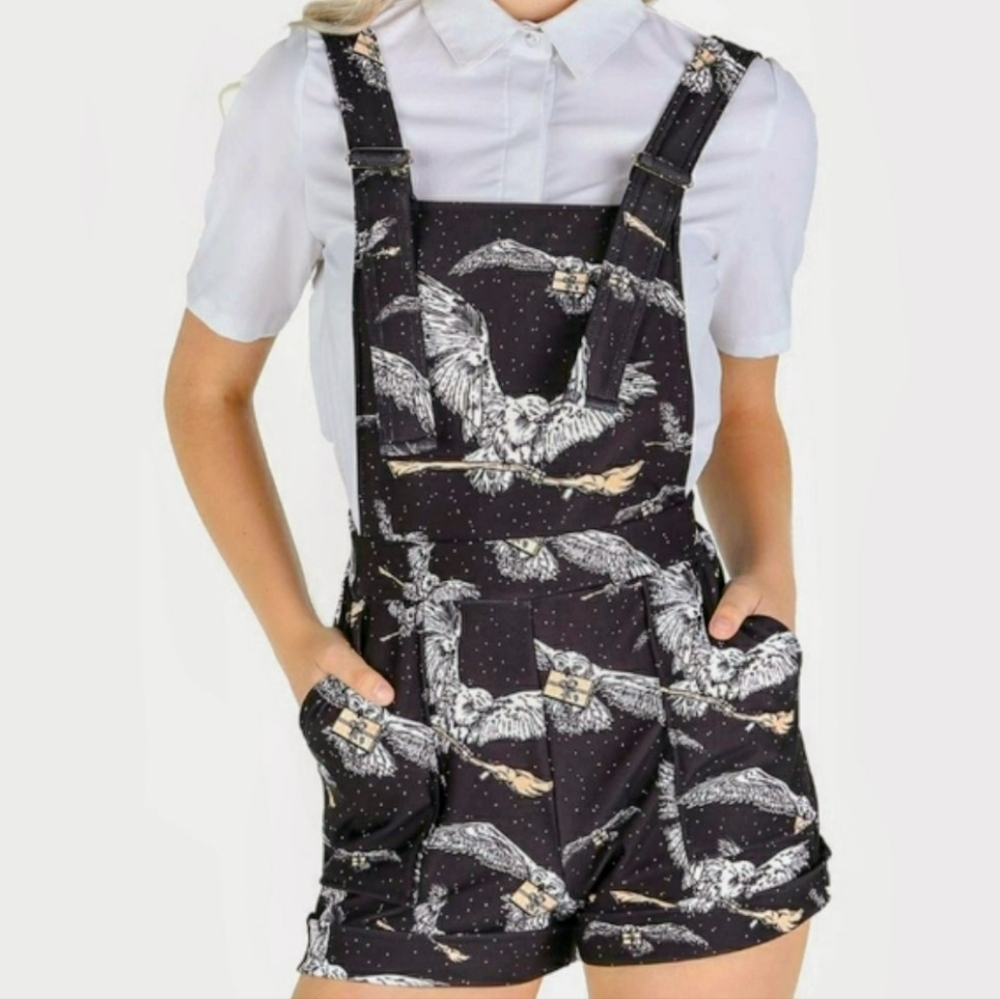 Blackmilk Harry Potter Owl Post Hedwig Broomstick Short Overalls Size Large